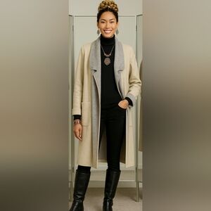 Boho Lagenlook Knit Italian Wool Trench Longline Pockets Kimono Sweater Coat